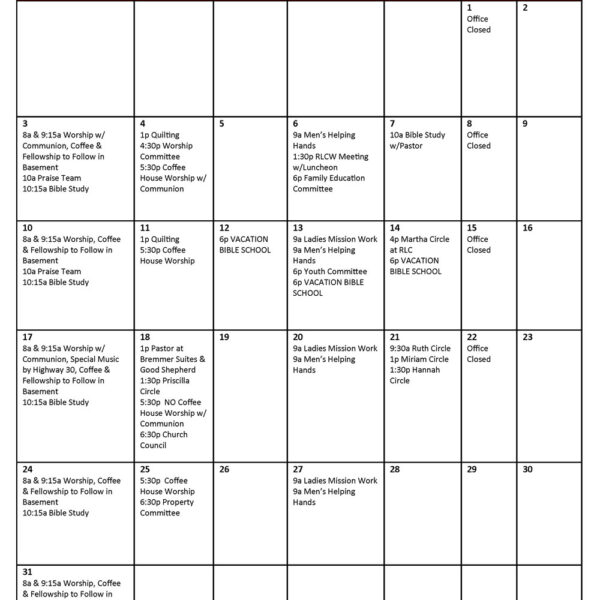 Worship Services in August
